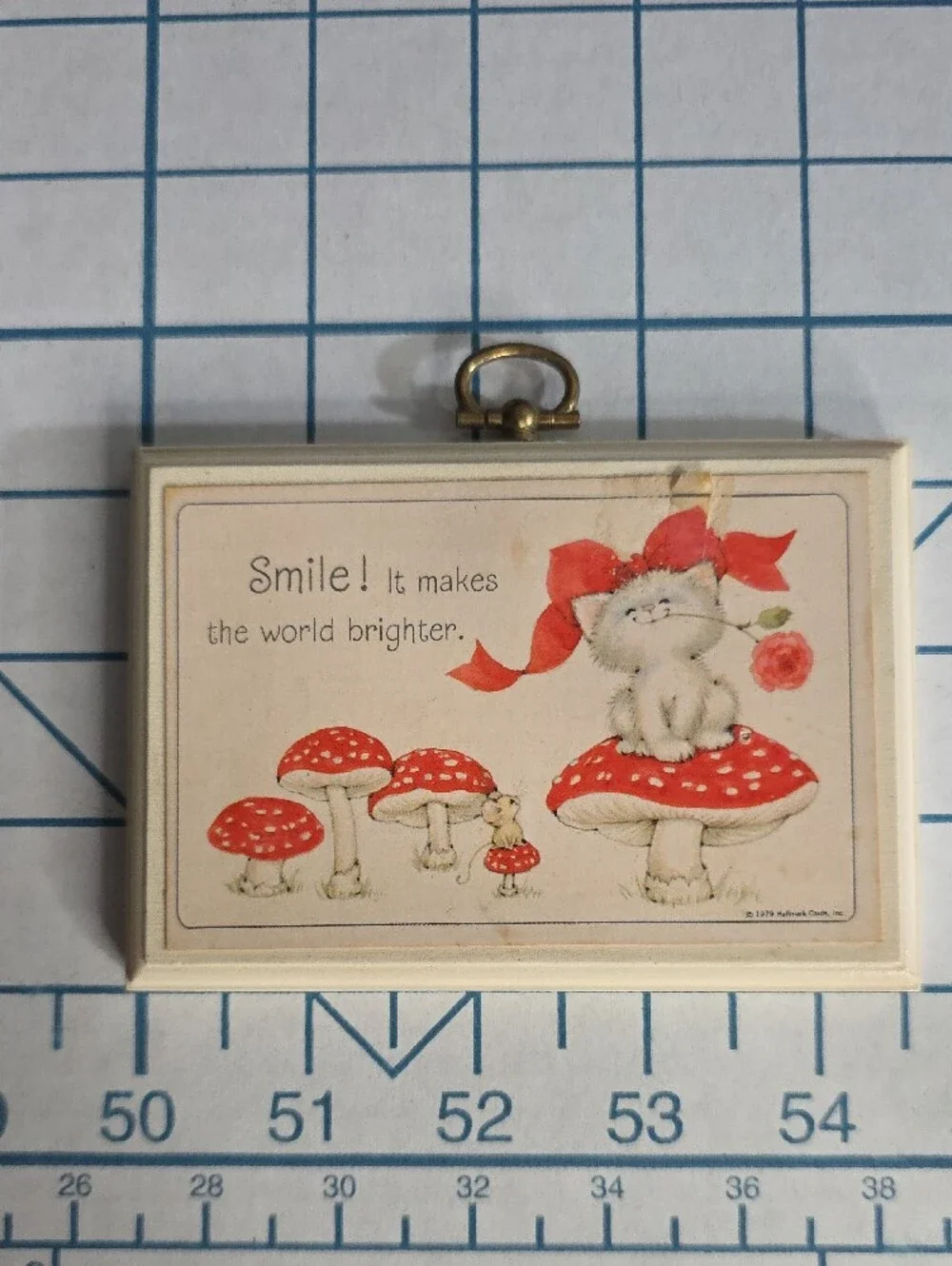 Hallmark Plaque 1979 - Smile! It makes the world brighter! Kittten & Mouse VTG